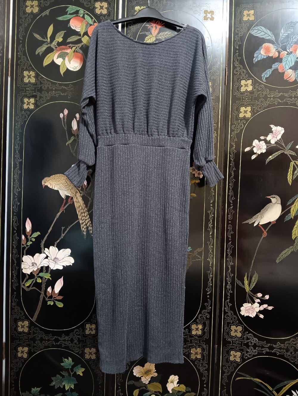 Gilli Ribbed Knit Maxi Dress in Dark Gray